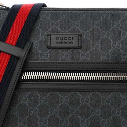 Gucci GG Supreme Monogram Appia Calfskin Web Flat Messenger Bag Black Grey 8 of 11