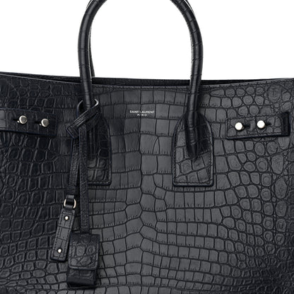 Saint Laurent Calfskin Crocodile Embossed Small Supple Sac de Jour Navy 8 of 10