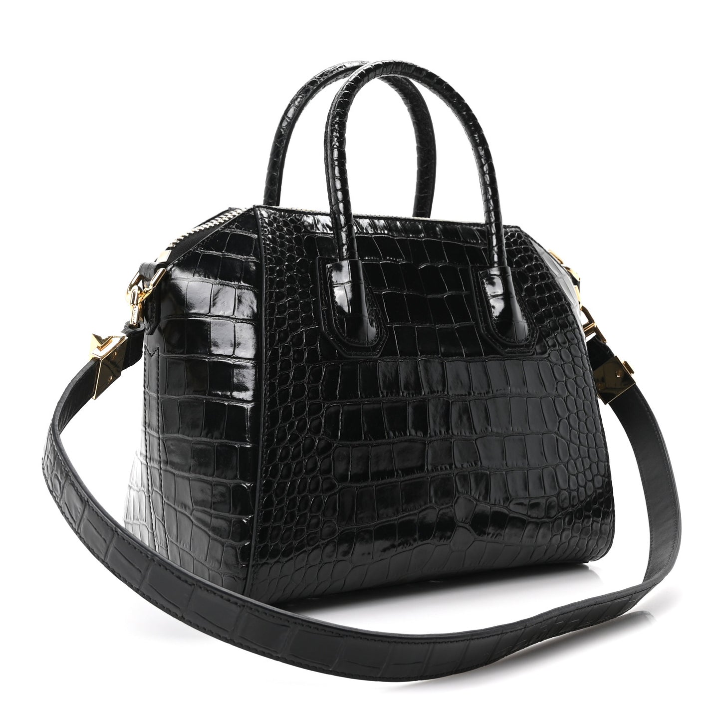 Calfskin Crocodile Embossed Small Antigona Black
