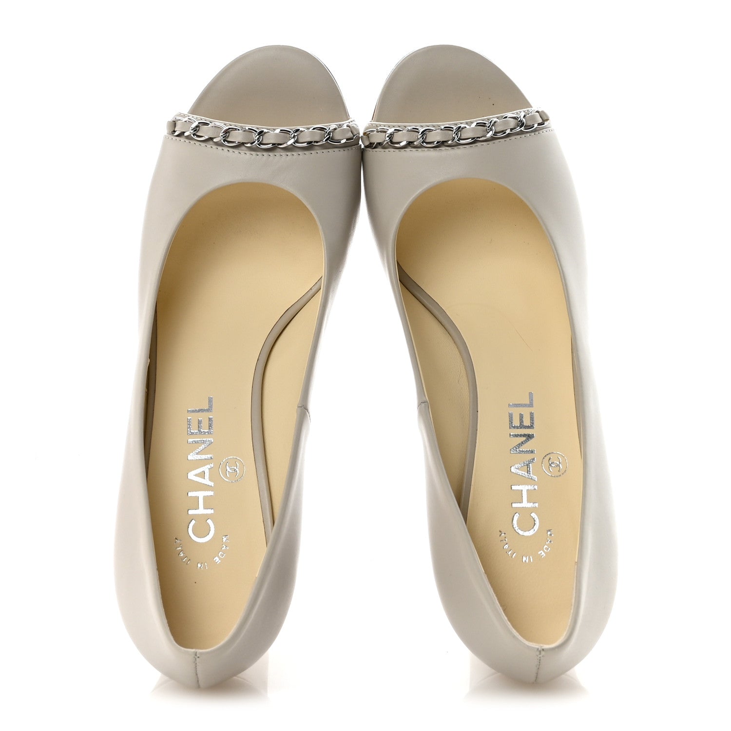 Chanel Lambskin Peep Toe CC Pumps 38 Grey 2 of 10