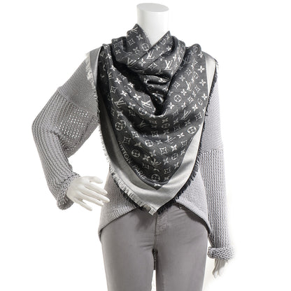 Louis Vuitton Silk Wool Monogram Denim Shawl Black 2 of 5