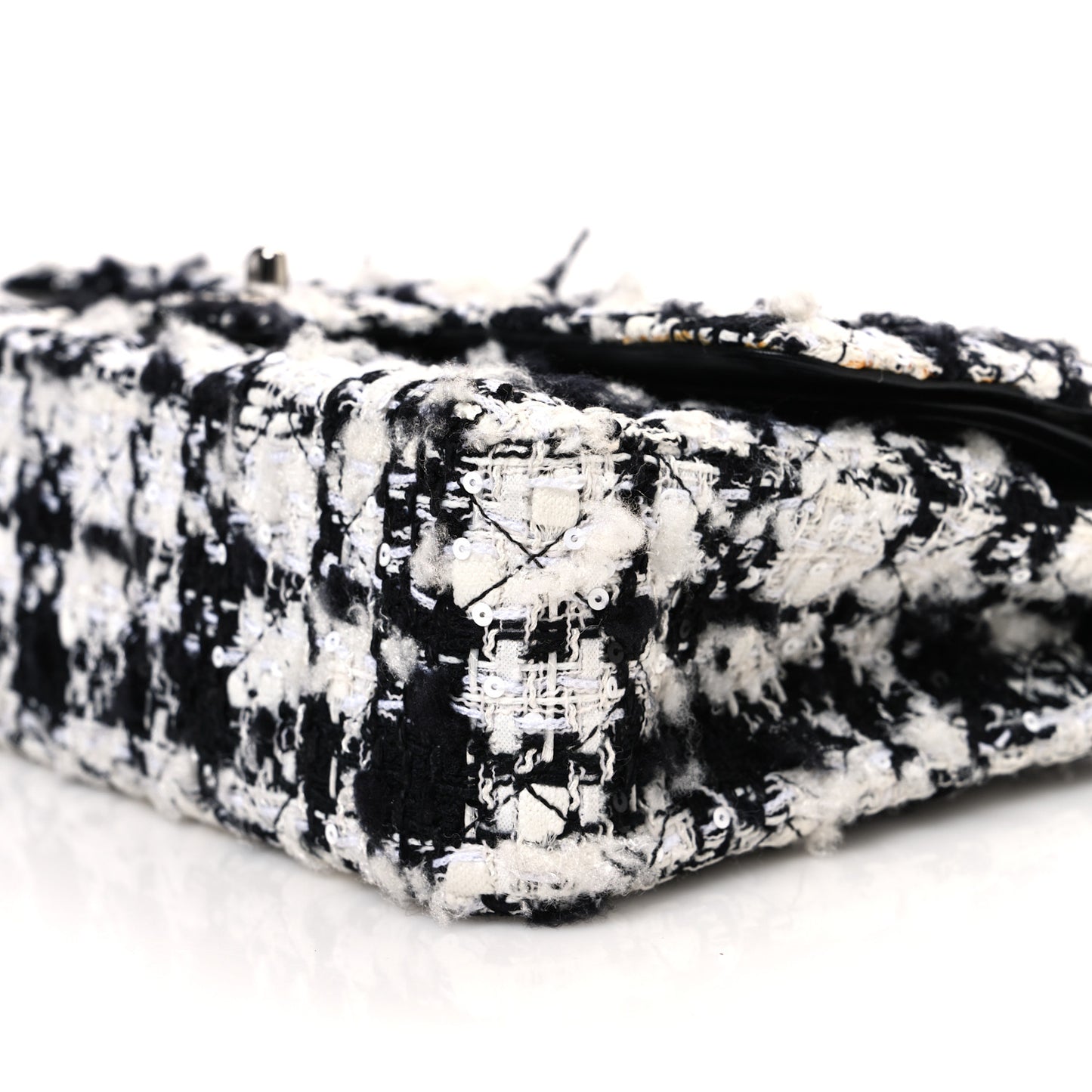 Tweed Quilted Medium Double Flap Black Ecru White