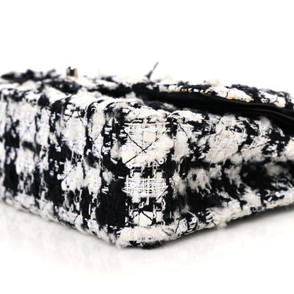 Chanel Tweed Quilted Medium Double Flap Black Ecru White 10 of 13