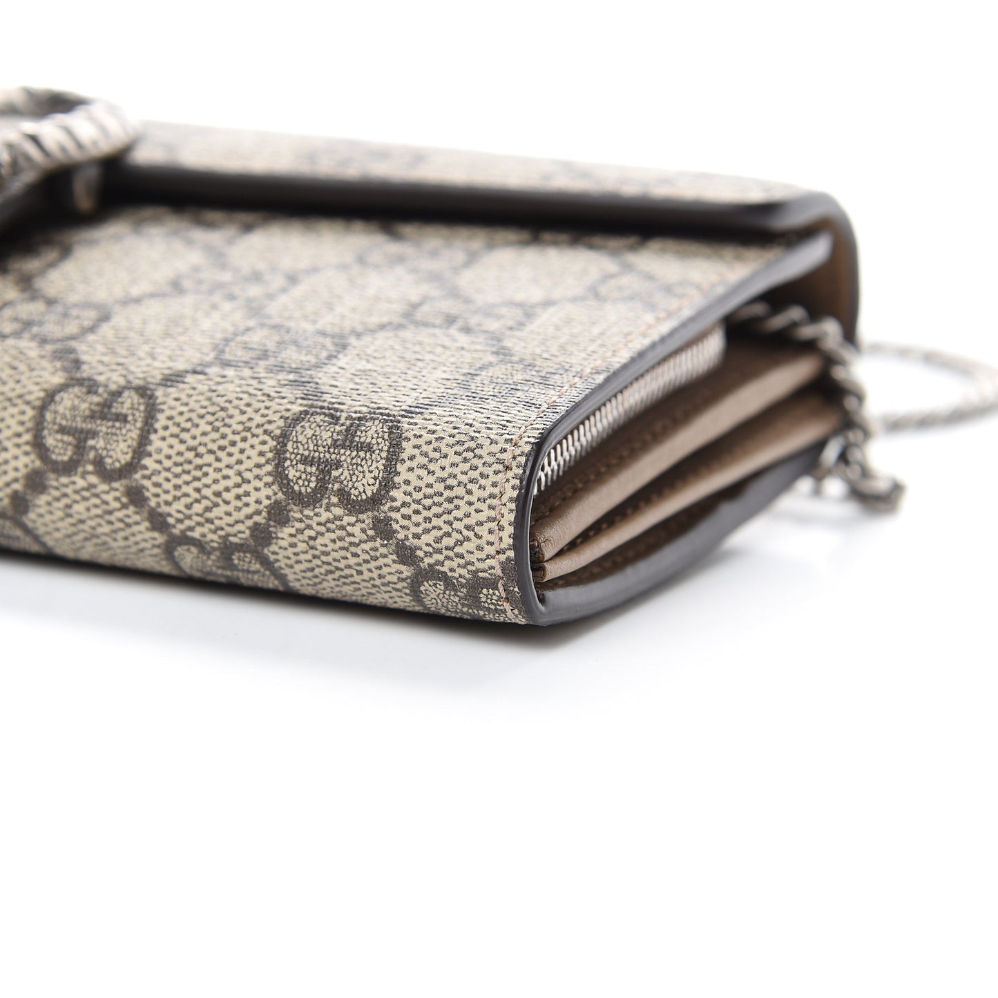 GG Supreme Monogram Dionysus Chain Clutch Wallet Beige Taupe