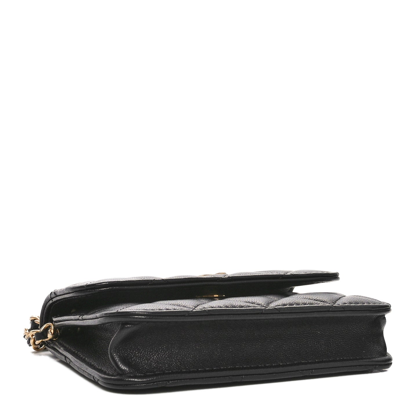 Lambskin Quilted Pearl Crush Clutch With Chain Black