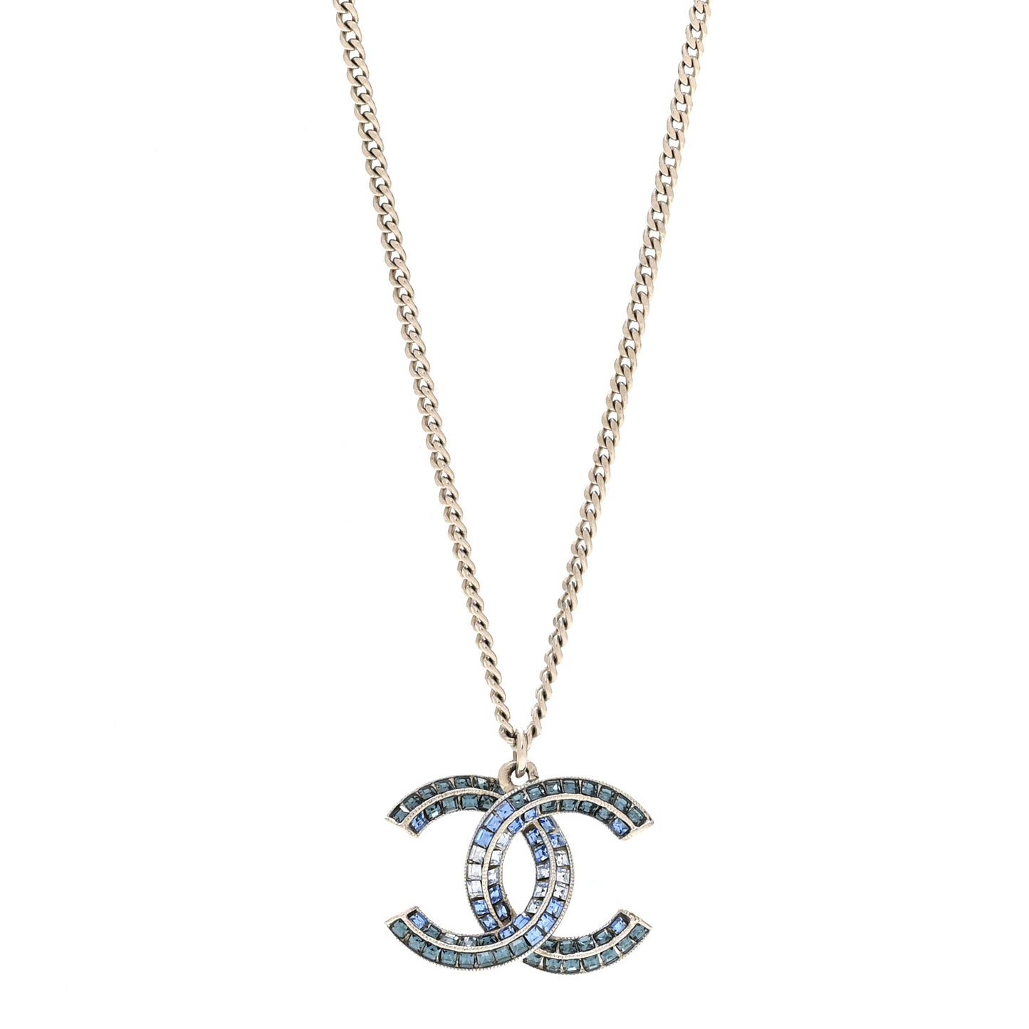 Crystal Baguette CC Necklace Blue