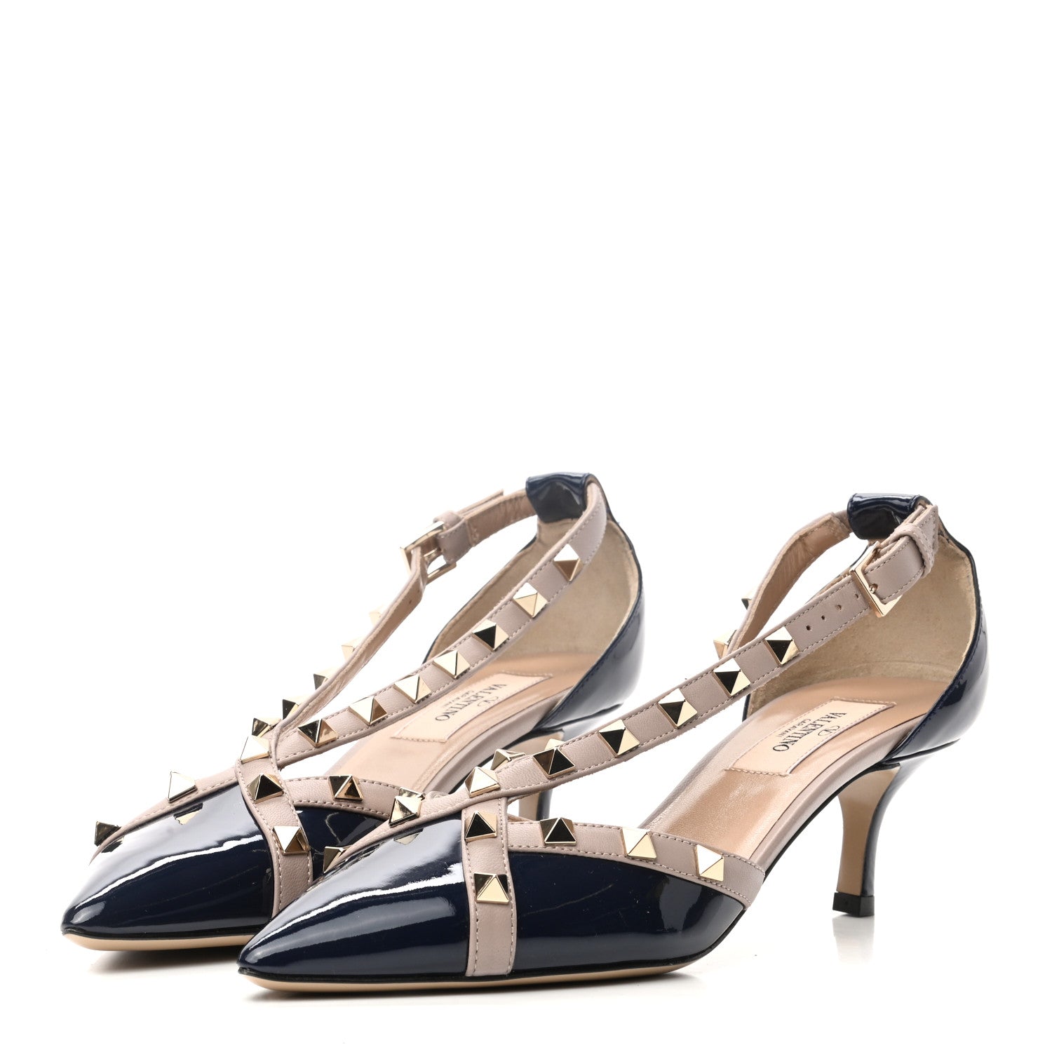 Valentino Garavani Patent Rockstud Cross Strap D'Orsay 55mm Pumps 35.5 Black Poudre 3 of 8
