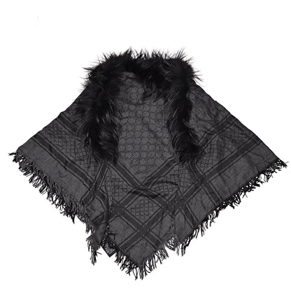 Gucci Wool Silk Fox Fur Monogram Shawl Scarf Black 1 of 5