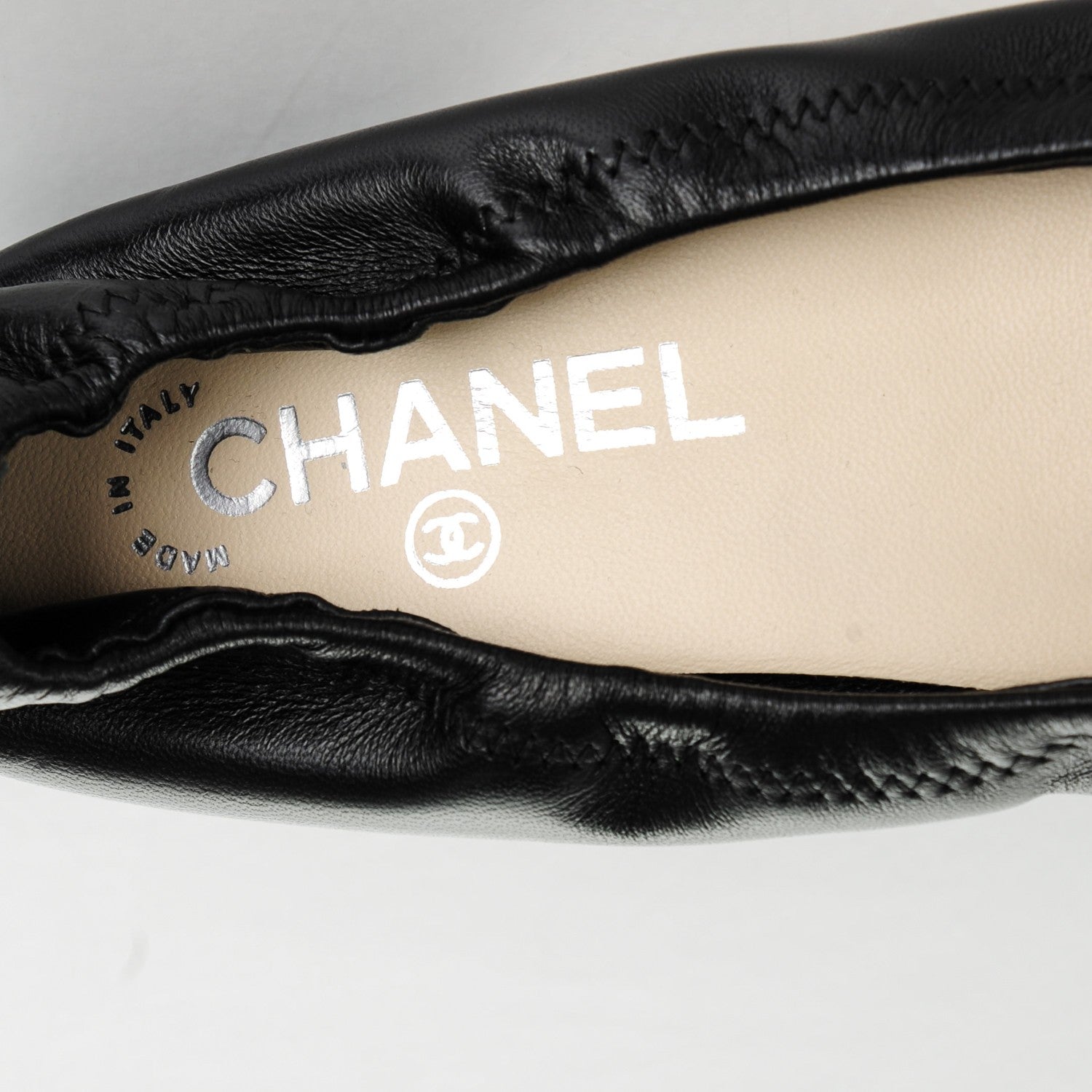 Chanel Lambskin Patent CC Elastic Cap Toe Ballerina Flats 38 Black 7 of 7
