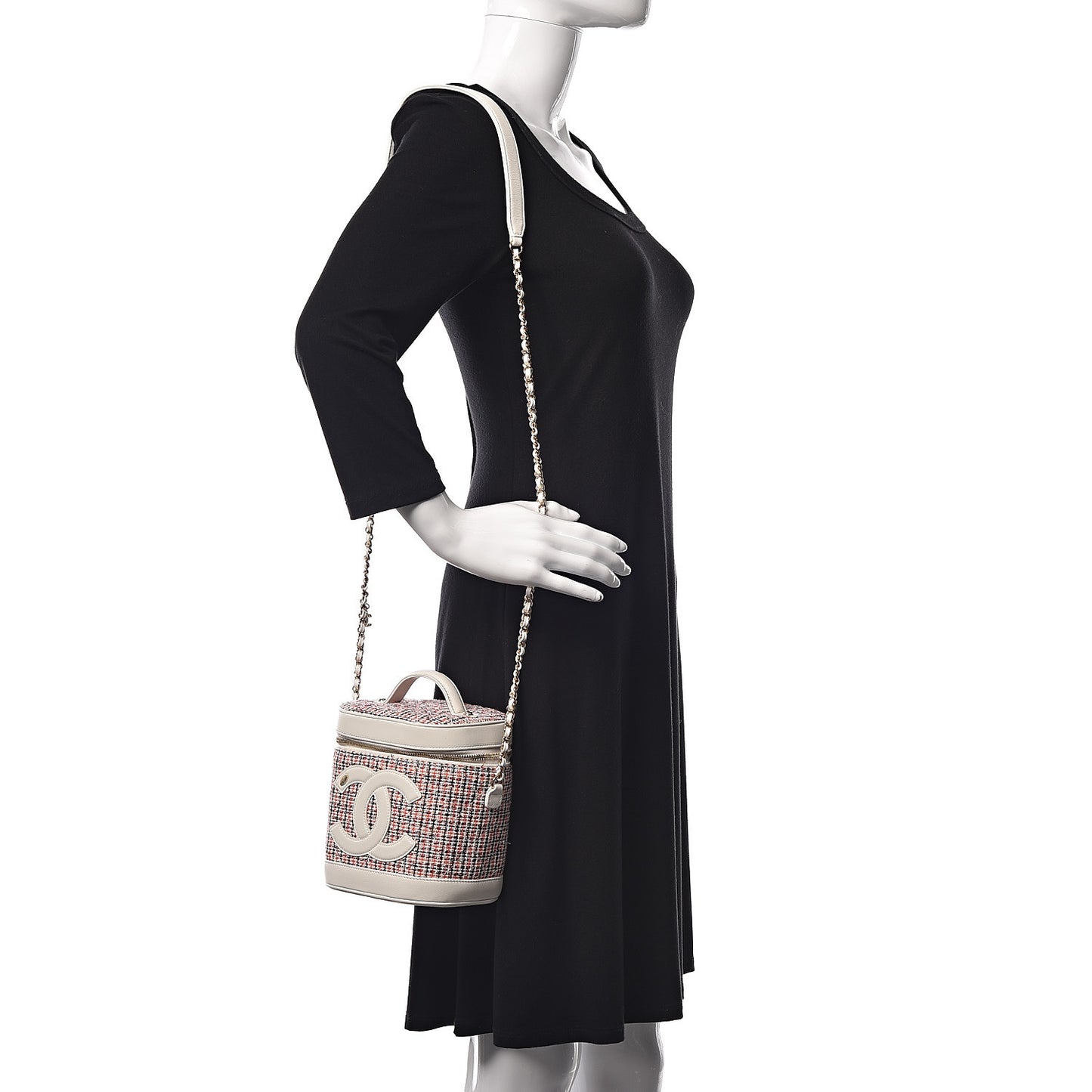 Tweed Lambskin Timeless Vanity Cosmetic Case White