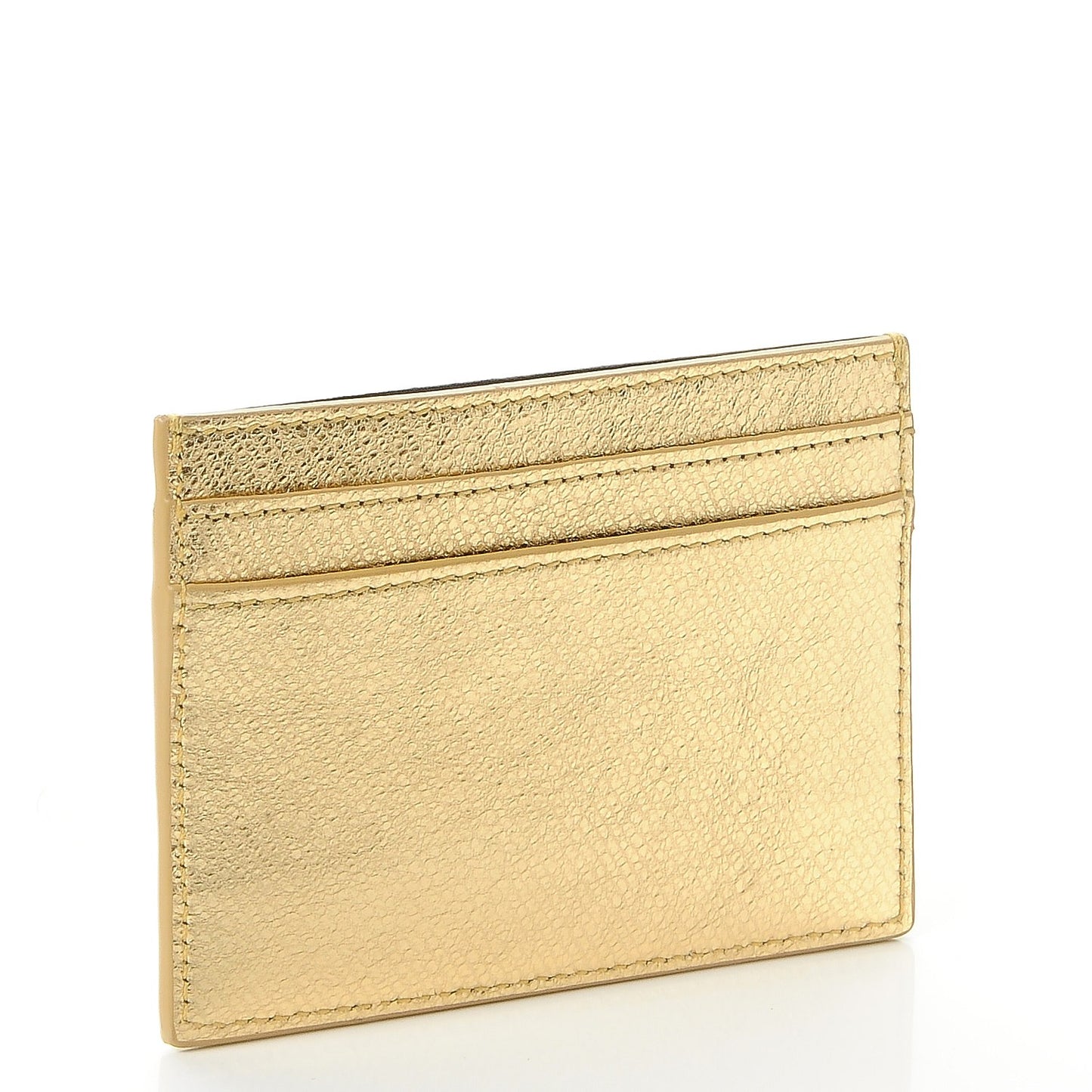 Metallic Calfskin Monogram Credit Card Case Gold