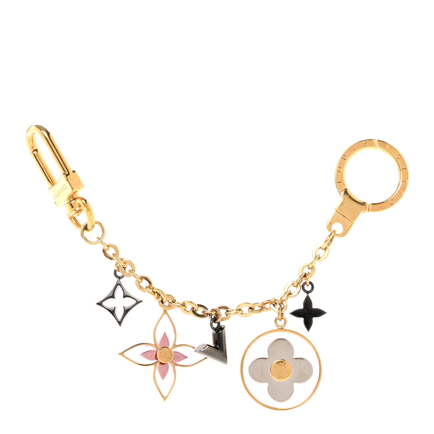 Brass Monogram Blooming Flowers Bag Charm Key Holder Rose Ballerine