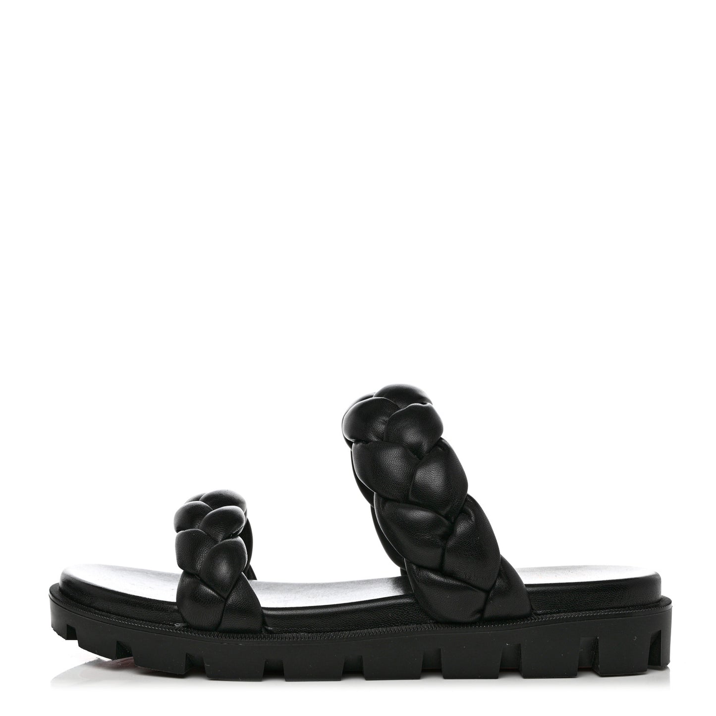 Calfskin Braided Just Brio Slide Sandals 39.5 Black
