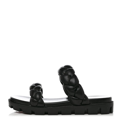 Christian Louboutin Calfskin Braided Just Brio Slide Sandals 39.5 Black 1 of 8