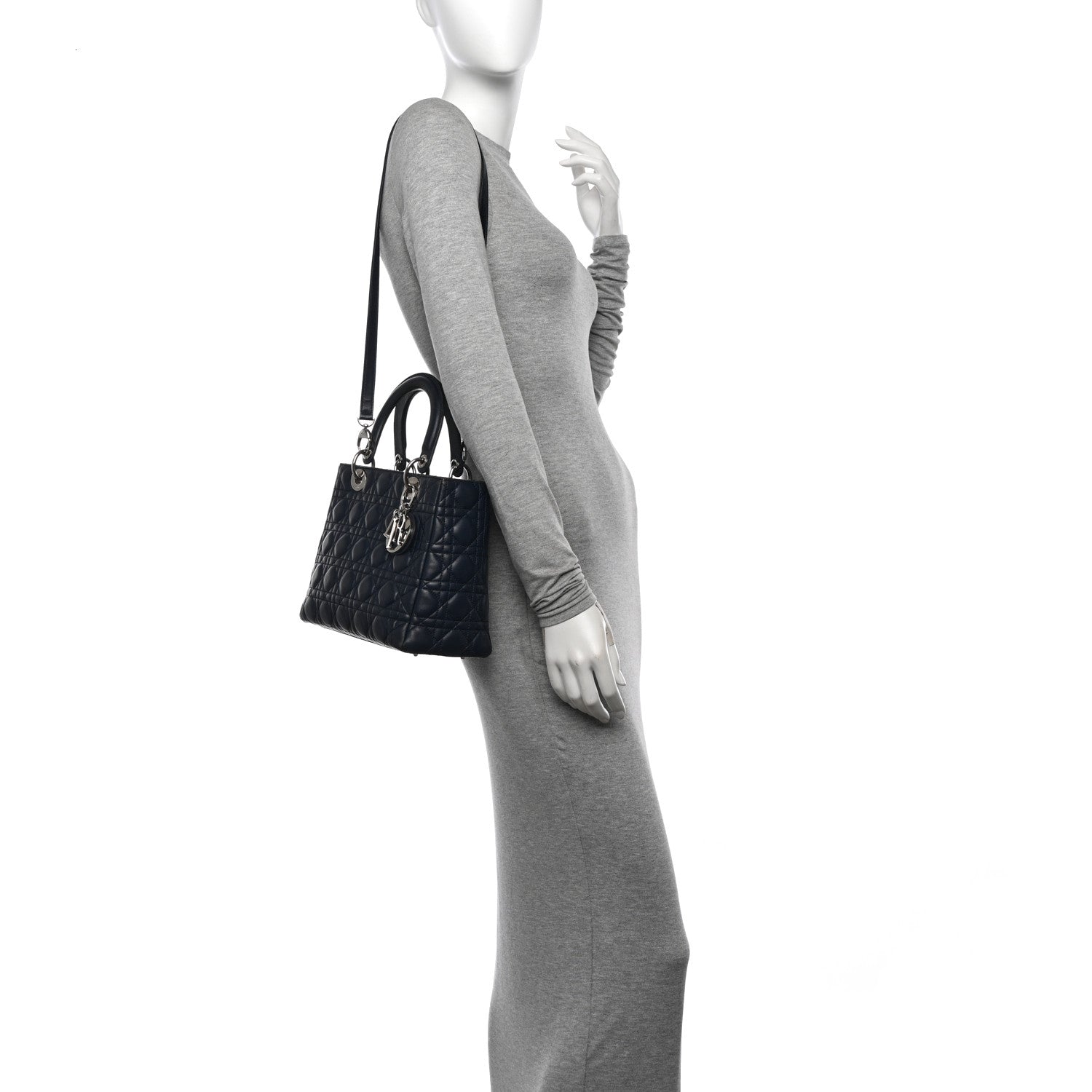 Christian Dior Lambskin Cannage Medium Lady Dior Navy Blue 2 of 13