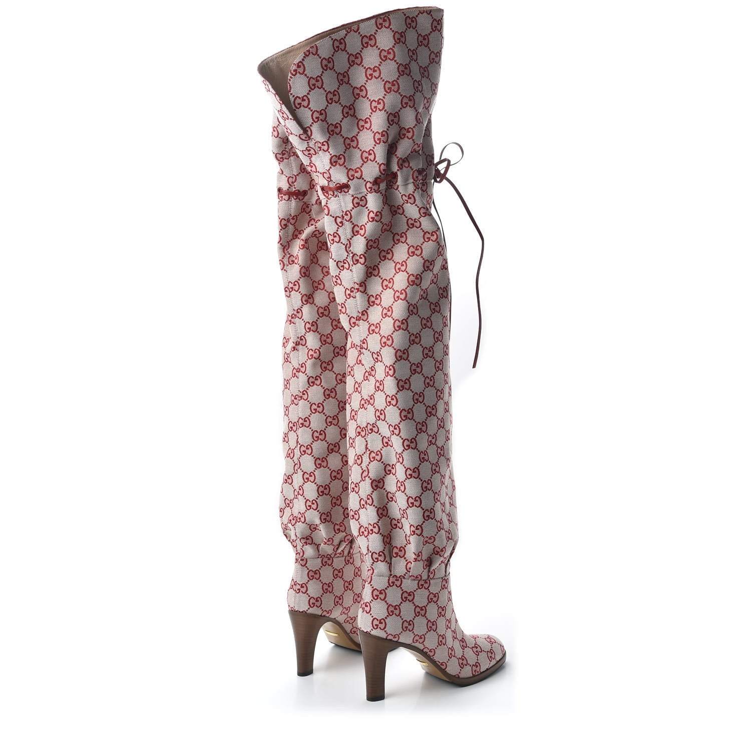 Gucci Monogram Over The Knee Boots 37 Gardenia Hibiscus Red 4 of 7