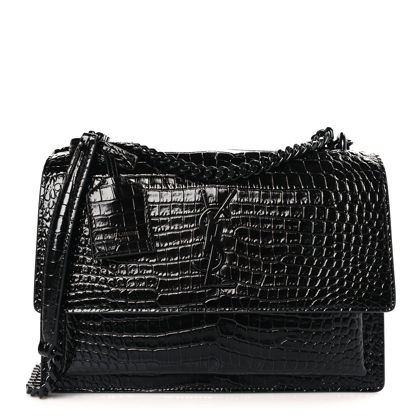 Calfskin Crocodile Embossed Medium Monochrome Monogram Sunset Black