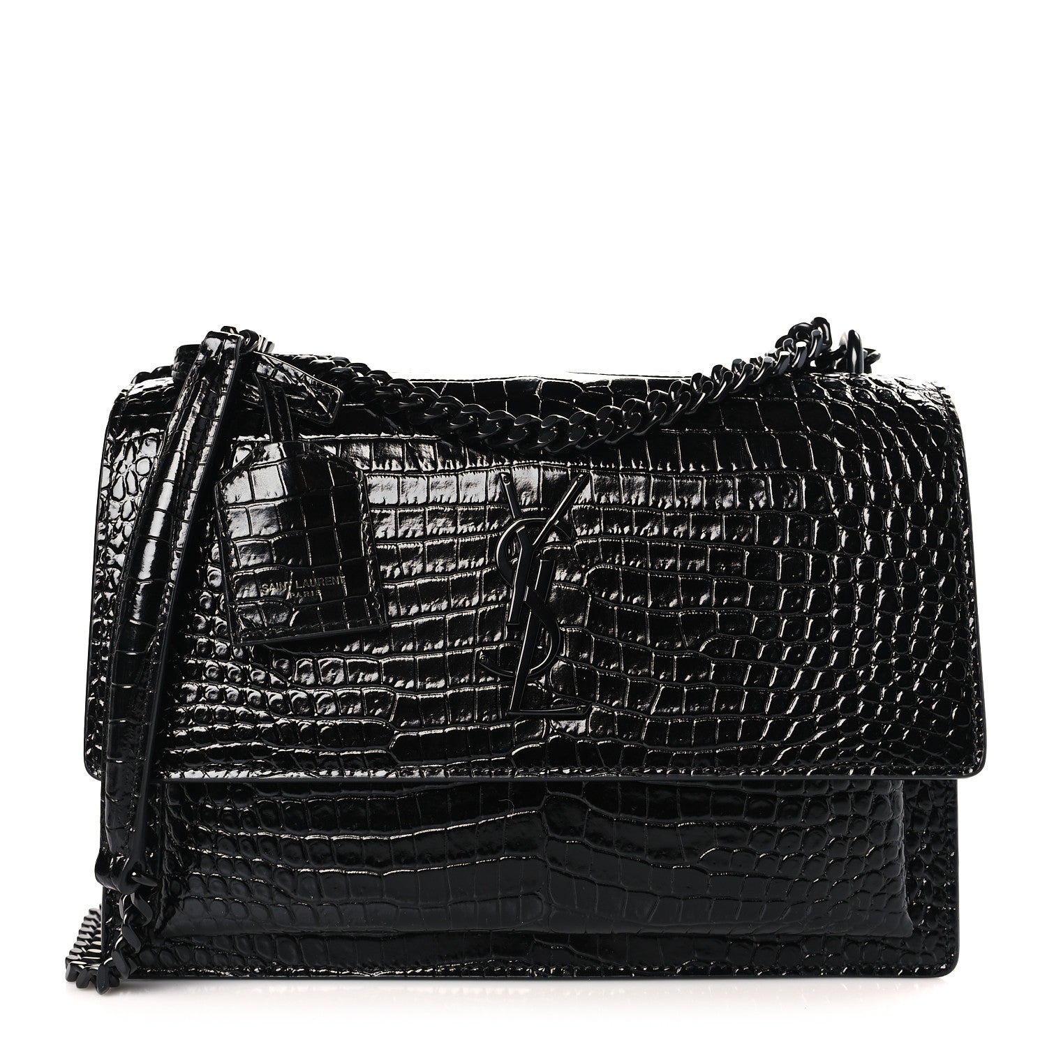 Saint Laurent Calfskin Crocodile Embossed Medium Monochrome Monogram Sunset Black 1 of 8