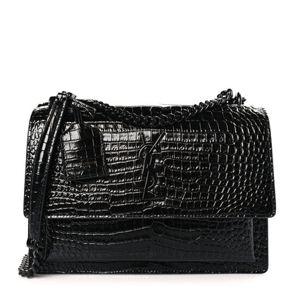 Saint Laurent Calfskin Crocodile Embossed Medium Monochrome Monogram Sunset Black 1 of 8