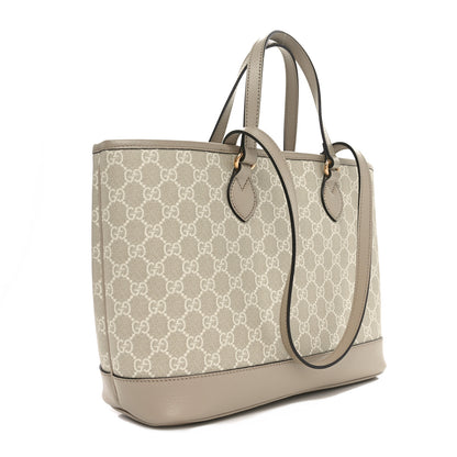 Gucci GG Supreme Monogram Textured Dollar Calfskin Small Ophidia Shoulder Tote Bag Beige Mystic White Oatmeal 3 of 10