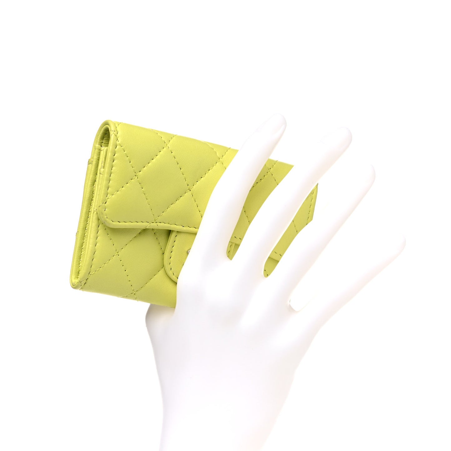 Lambskin Quilted Flap Card Holder Wallet Yellow