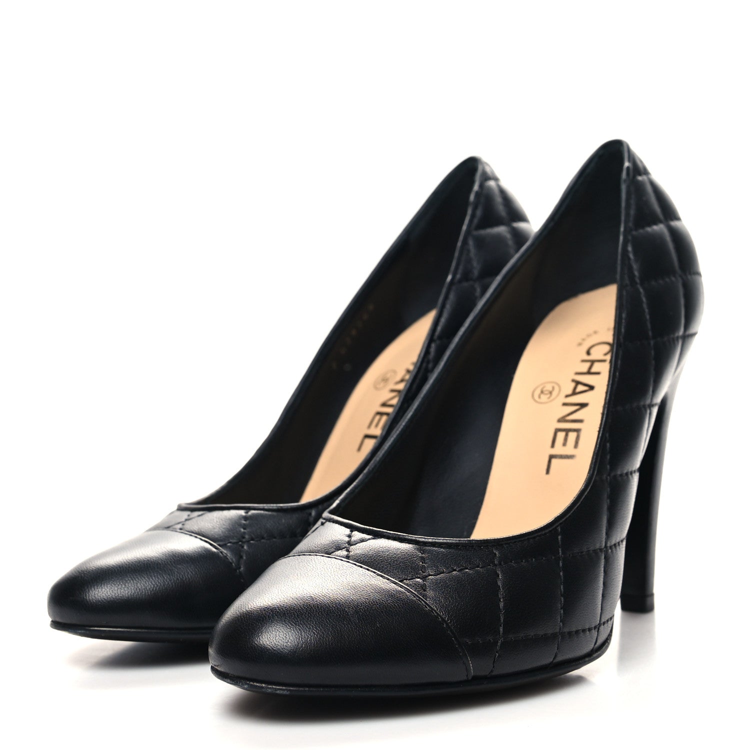 Chanel Lambskin Quilted Cap Toe Pumps 36.5 Black 3 of 8