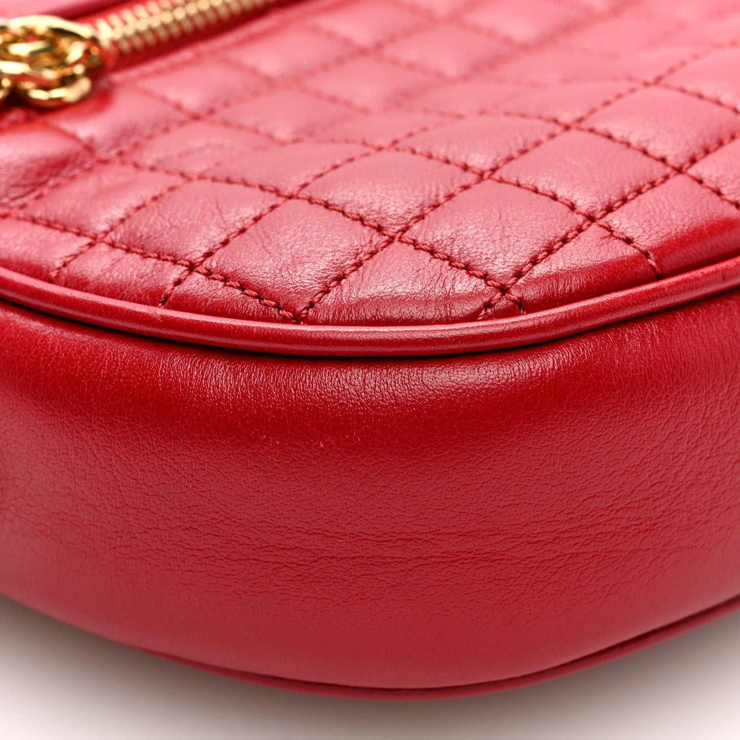 Calfskin Quilted Small C Charm Bag Red