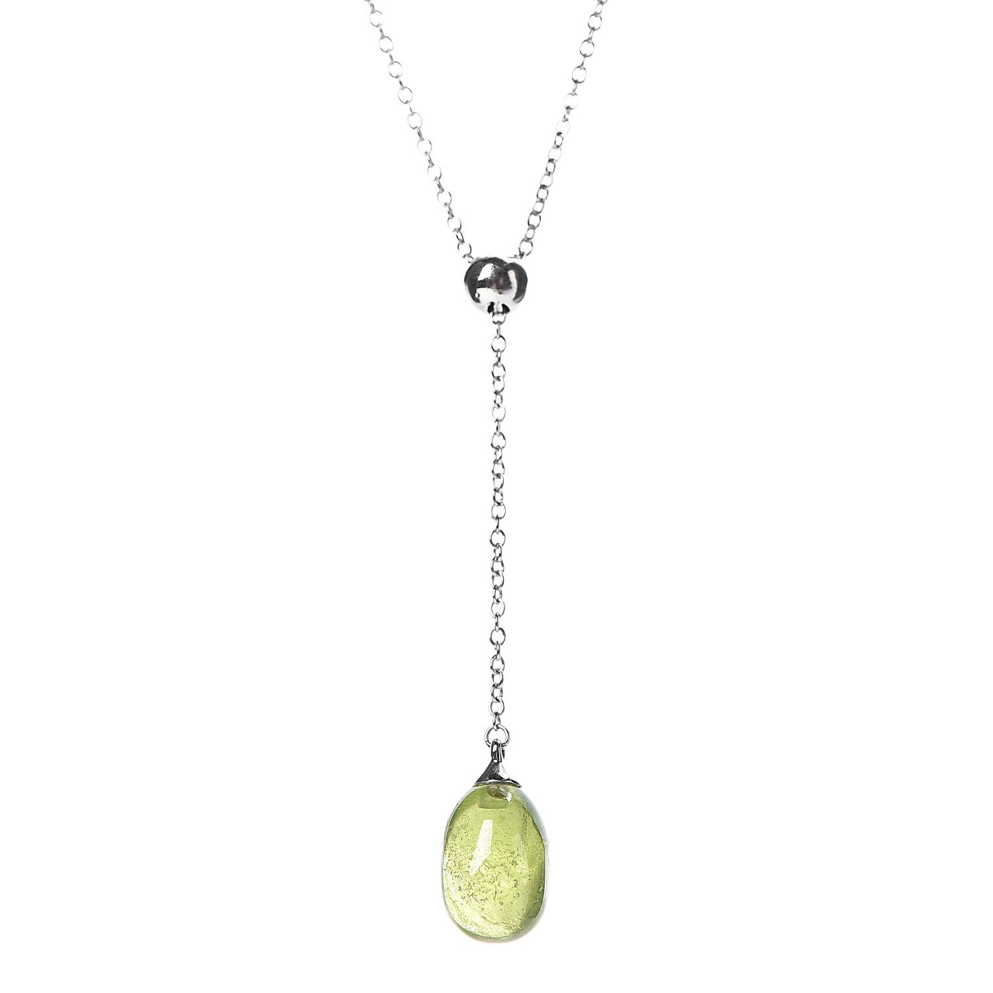 18K White Gold Peridot Rainbow Drops Pendant Necklace