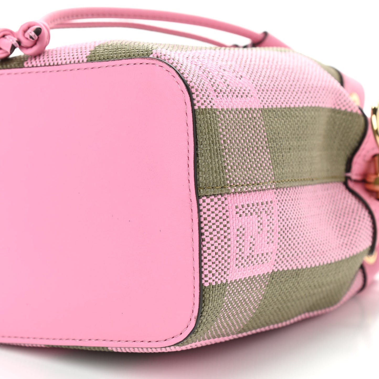 Raffia Vitello Seta F is Fendi Pequin Gingham Woven Mini Mon Tresor Bucket Bag Military Rosa Lollypop