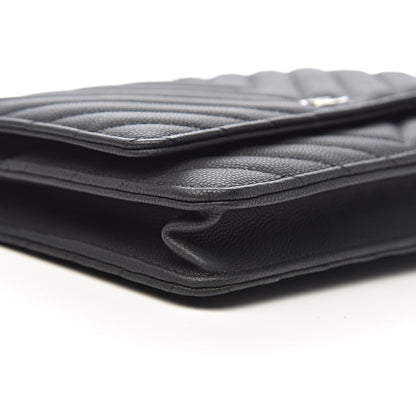Chanel Caviar Chevron Quilted Wallet On Chain WOC Black 10 of 13