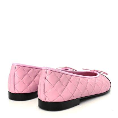 Chanel Lambskin Quilted CC Cap Toe Ballerina Flats 39.5 Pink Black 5 of 10