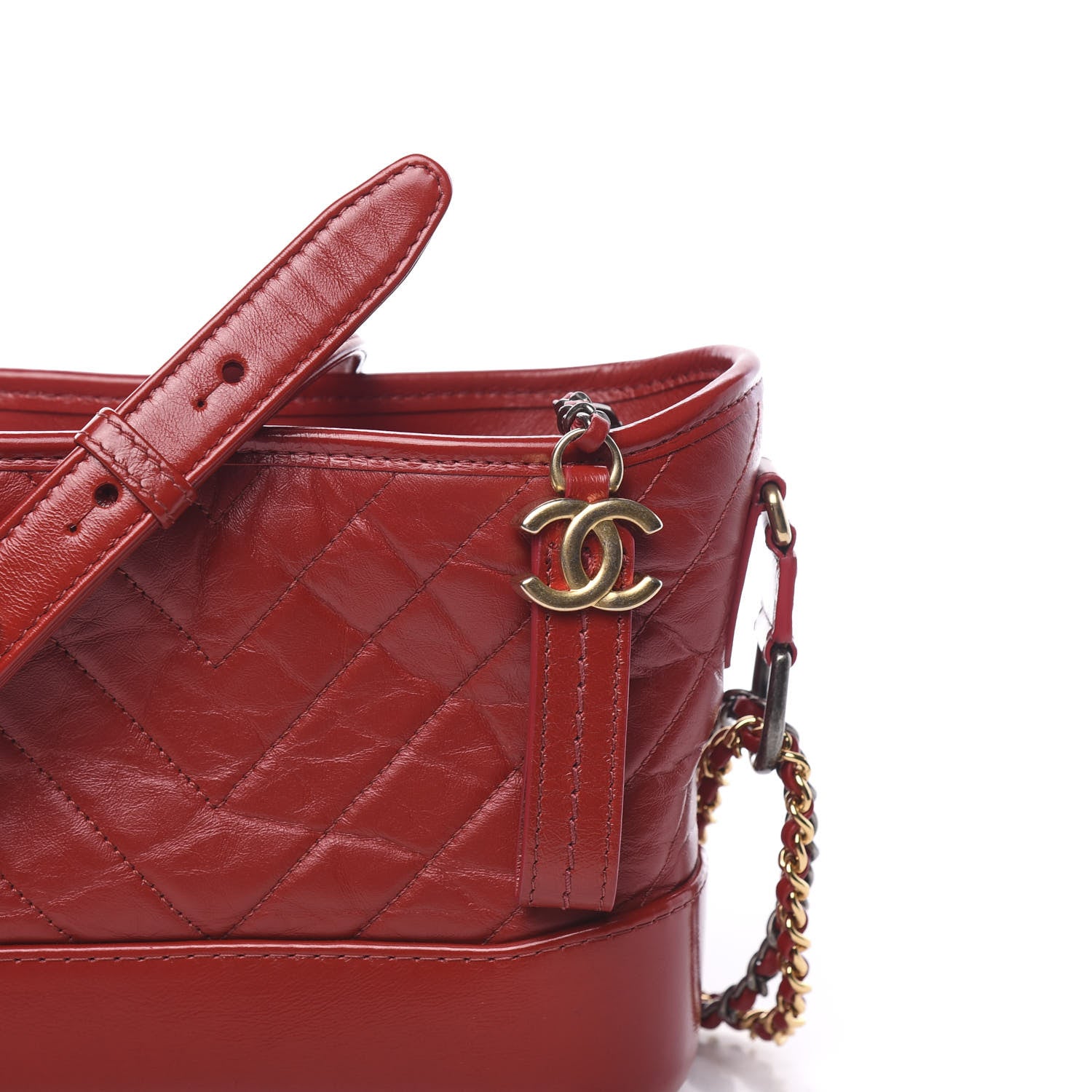 Chanel Aged Calfskin Chevron Quilted Small Gabrielle Hobo Red 11 of 12