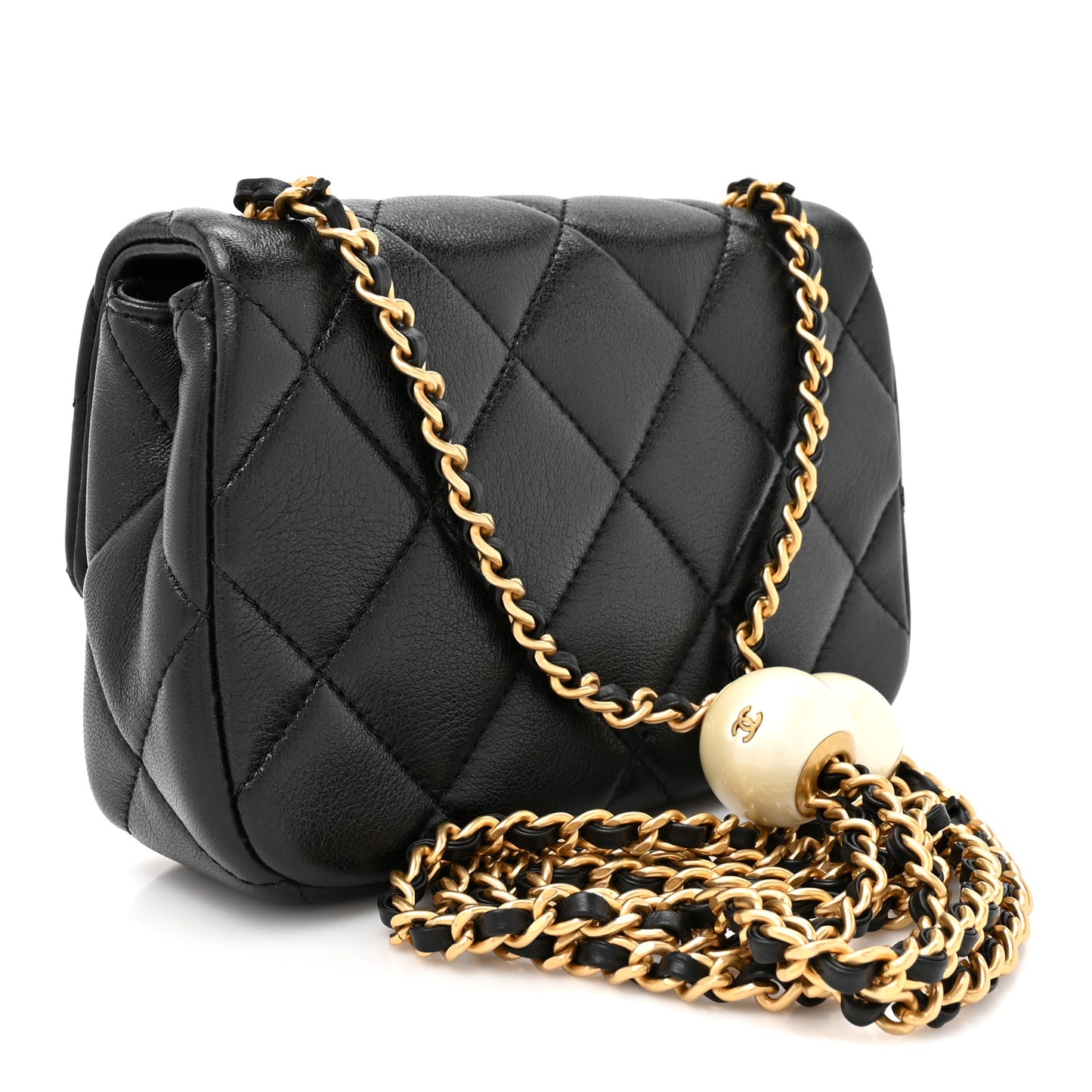 Lambskin Quilted Pearl Small Flap Black Black