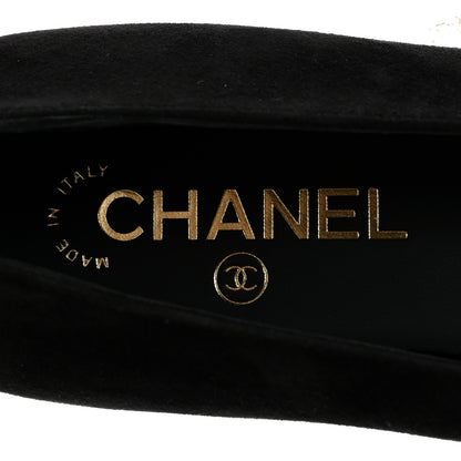 Chanel Suede Patent Cap Toe Camellia Ballerina Flats 37.5 Black White 8 of 10