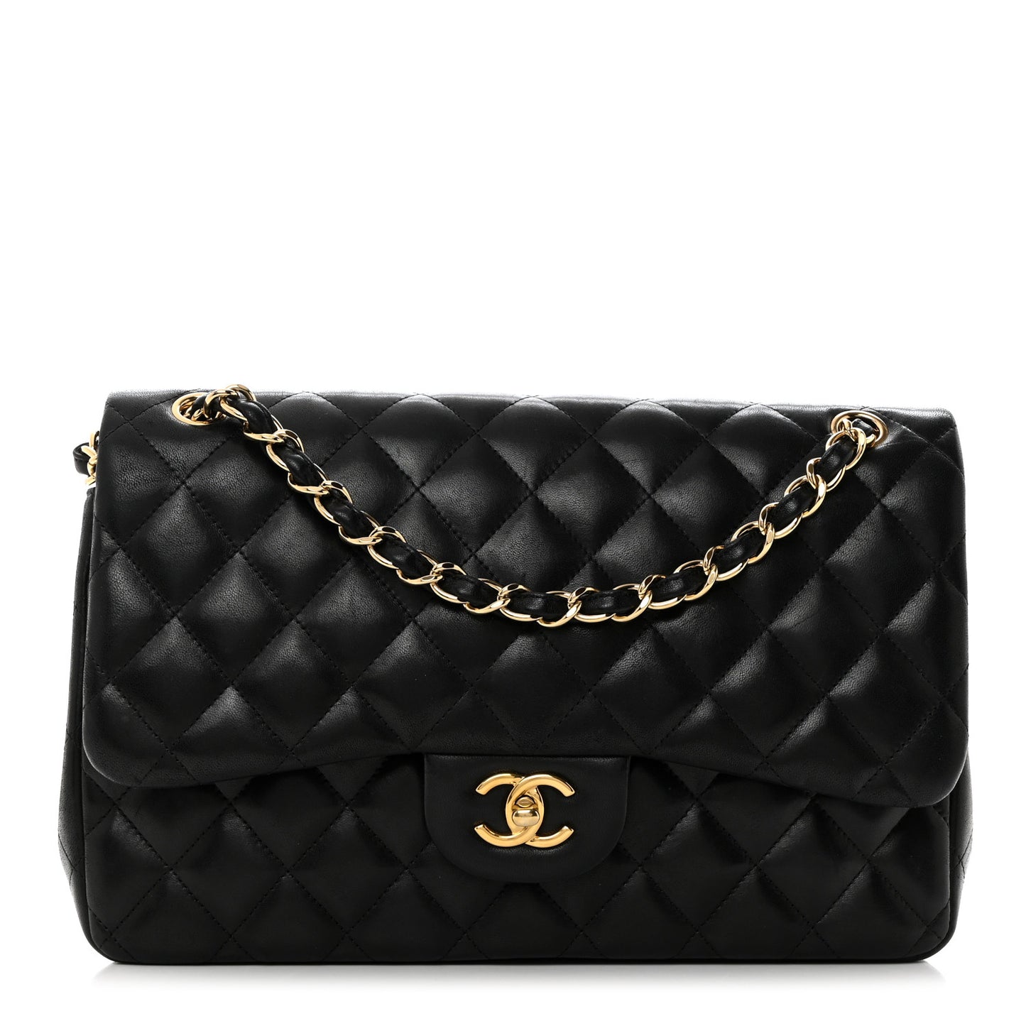 Lambskin Quilted Jumbo Double Flap Black