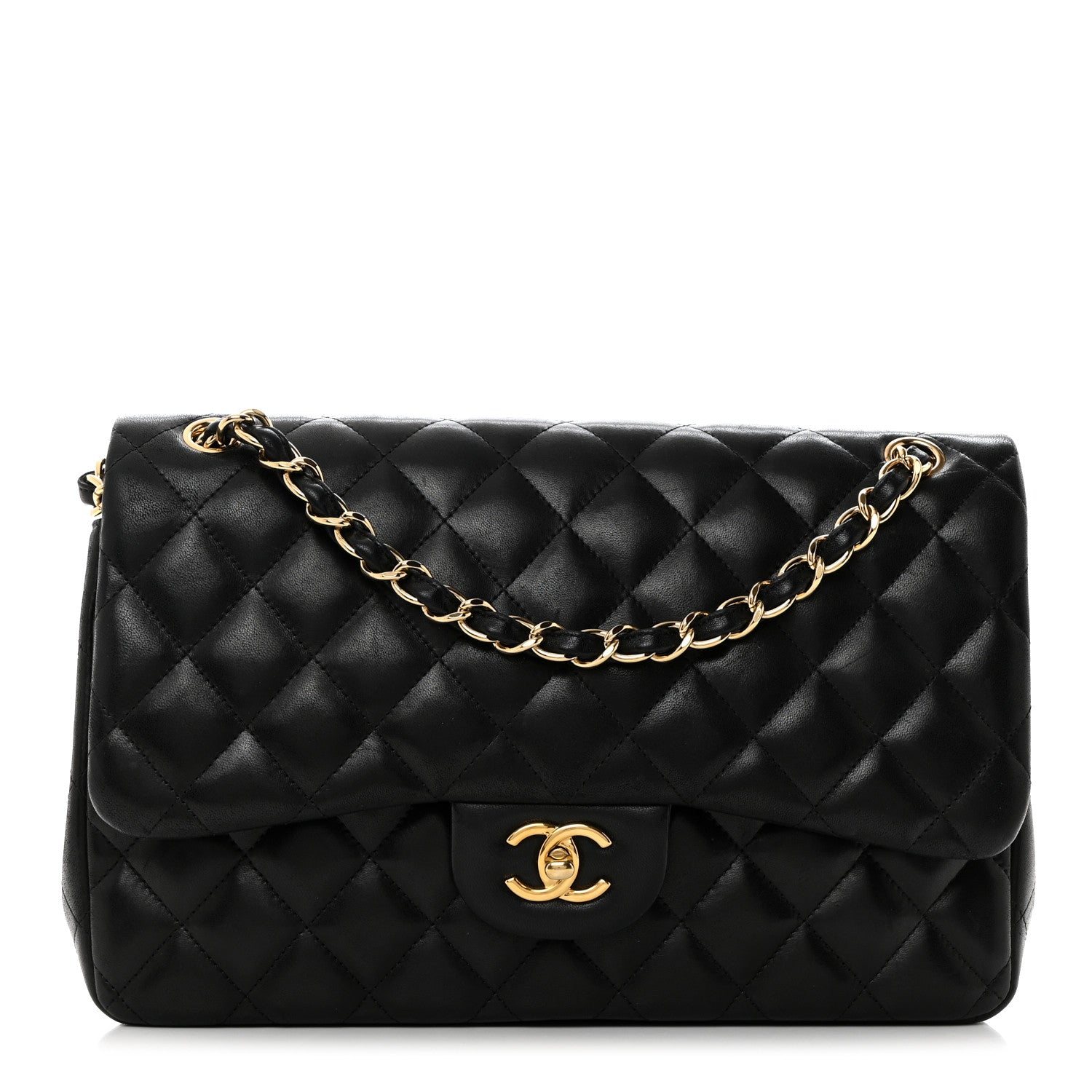 Chanel Lambskin Quilted Jumbo Double Flap Black 1 of 10