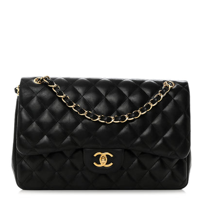 Chanel Lambskin Quilted Jumbo Double Flap Black 1 of 10
