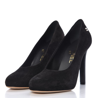 Chanel Suede Calfskin Grosgrain CC Pumps 35.5 Black 3 of 9