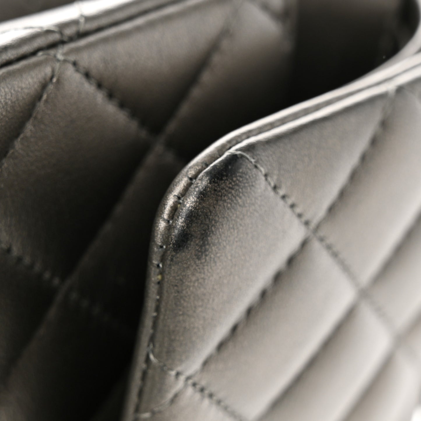 Metallic Calfskin Quilted Medium Double Flap Ruthenium