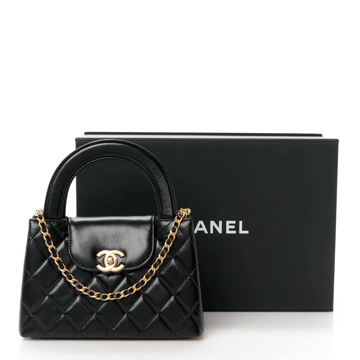 Chanel Shiny Aged Calfskin Quilted Nano Kelly Shopper Black 11 of 11