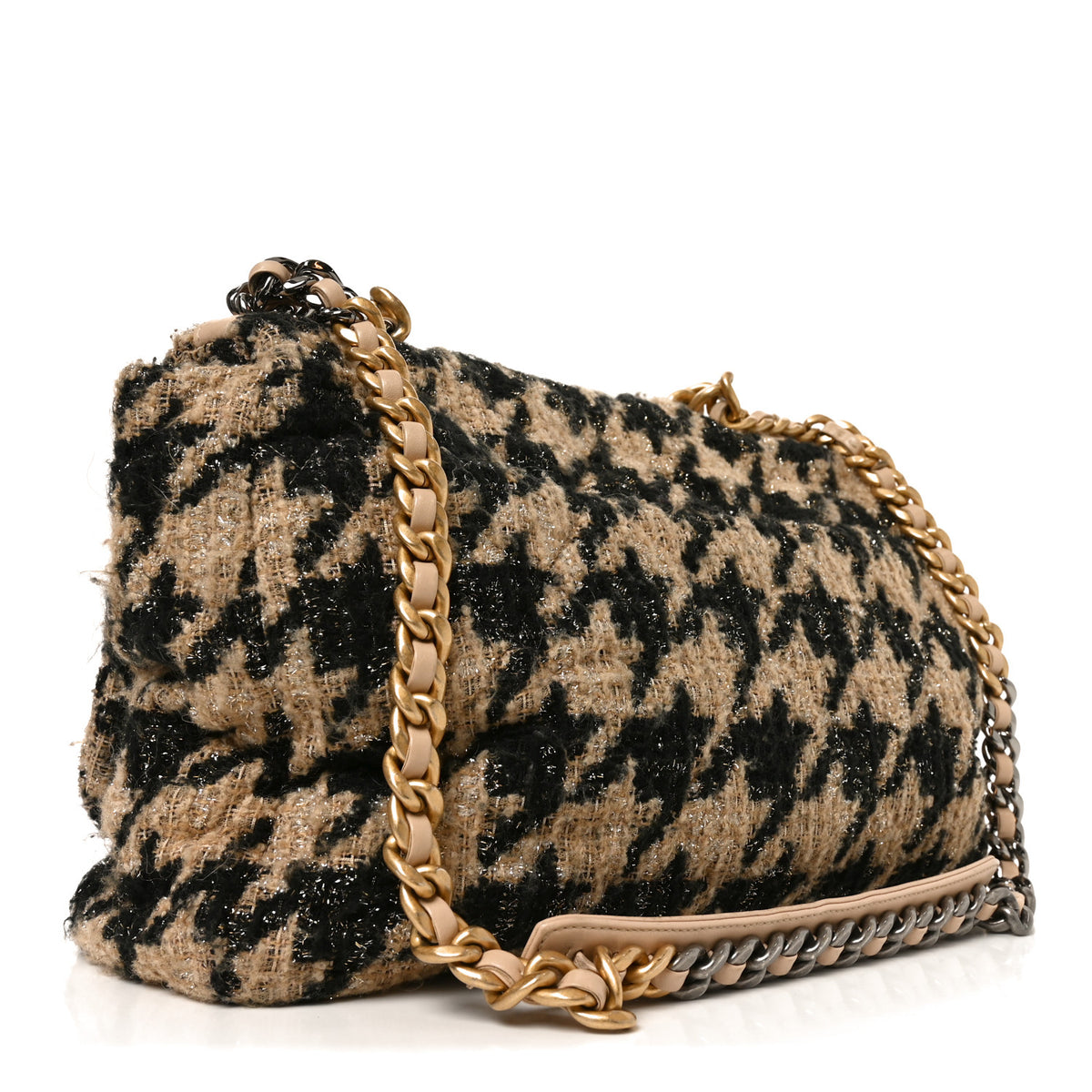 Tweed Maxi Chanel 19 Flap Beige Black
