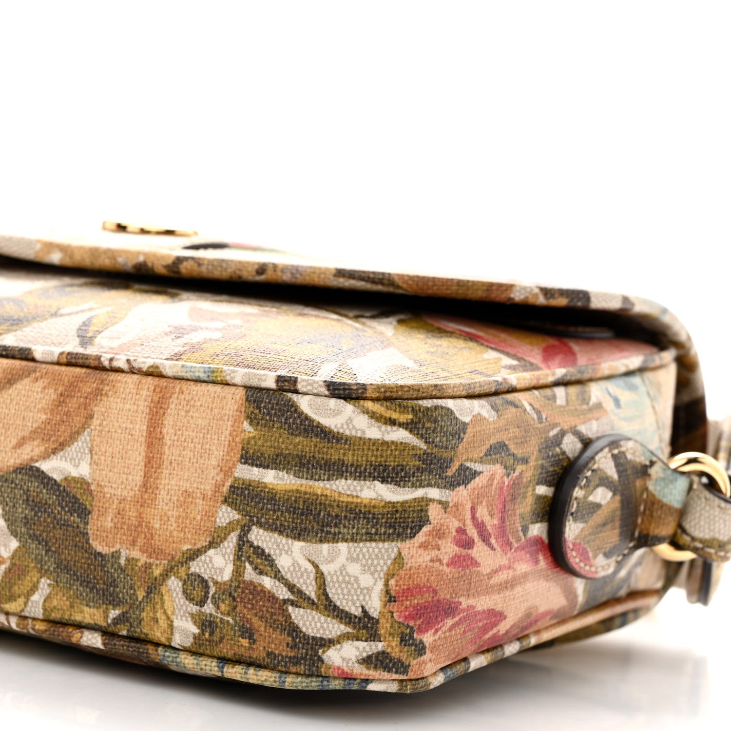 Gucci GG Supreme Monogram Water Flora Web Studded Mini Ophidia Flap Shoulder Bag Beige White Multicolor 10 of 12