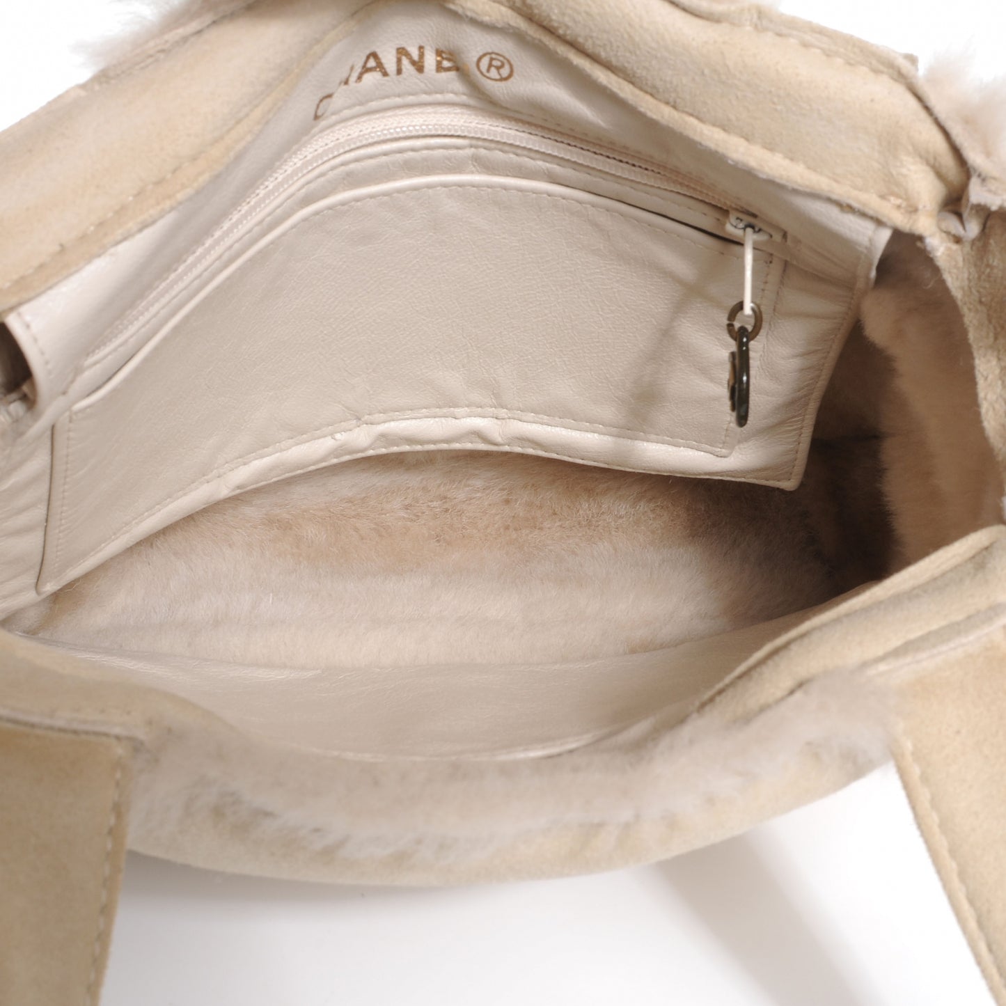 Suede Shearling Fur Handbag Ivory