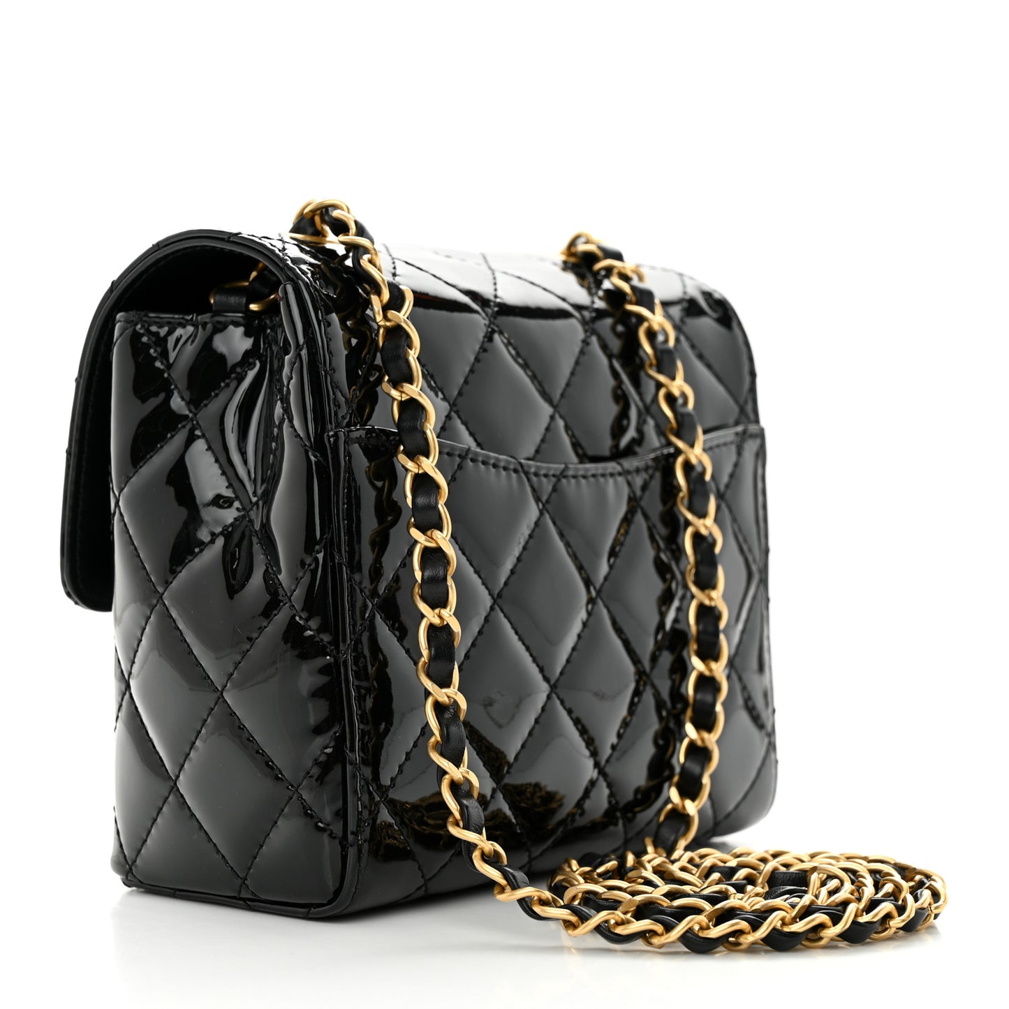 Patent Quilted Mini Square Flap Black