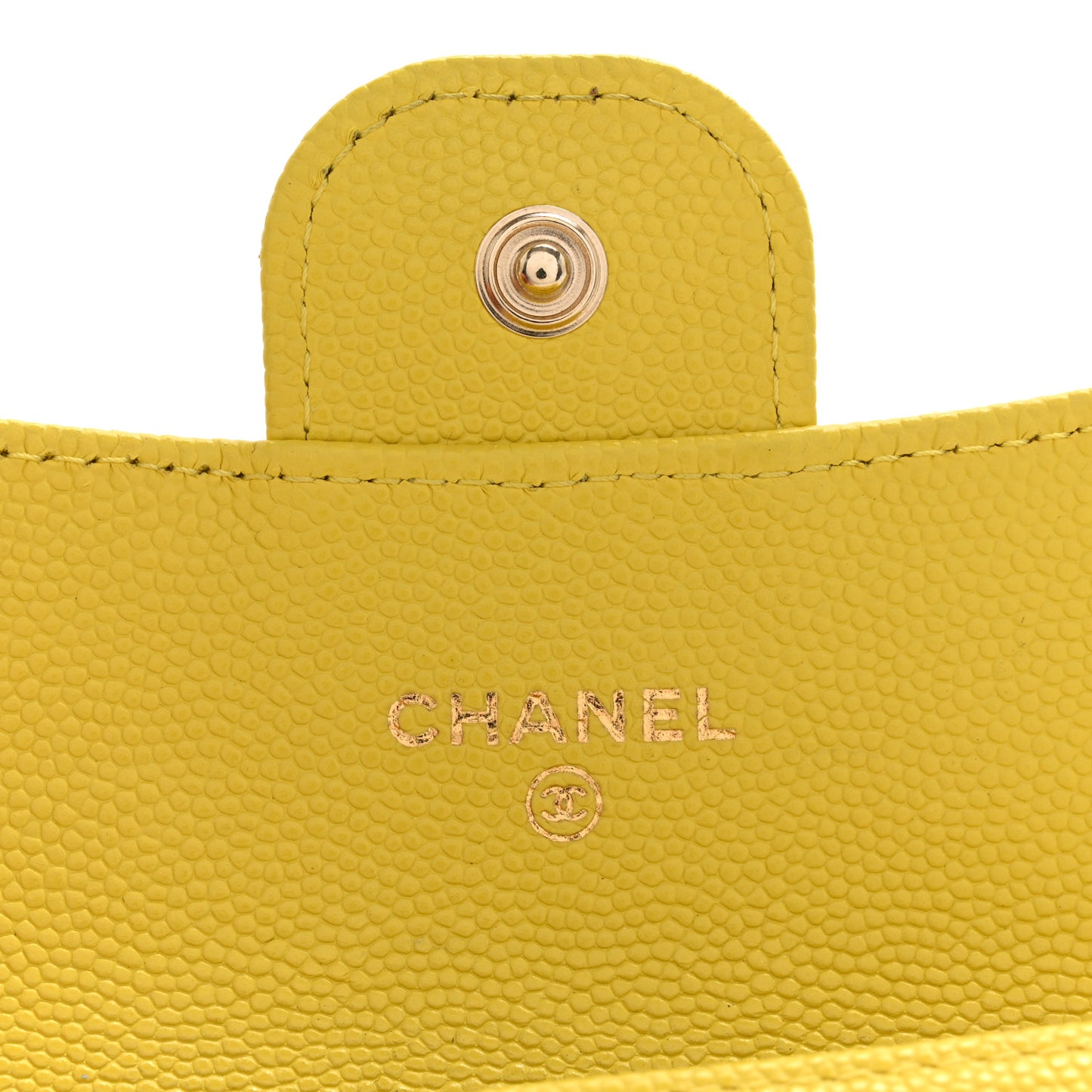 Caviar Quilted Flap Card Holder Wallet Yellow