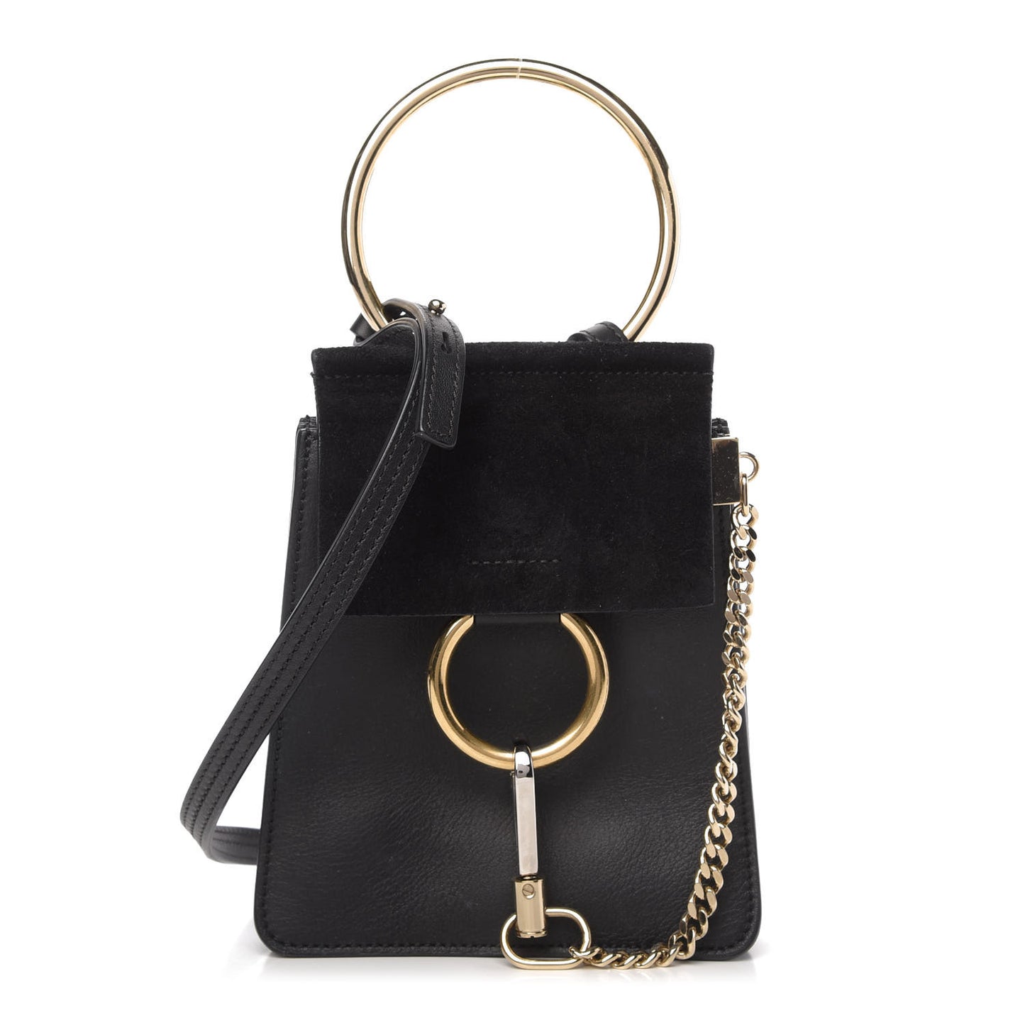 Suede Calfskin Mini Faye Bracelet Bag Black