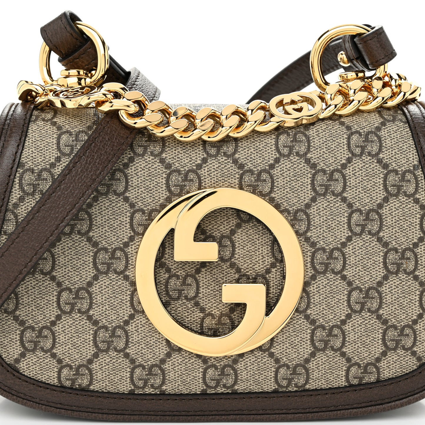GG Supreme Monogram Textured Dollar Calfskin Mini Blondie Chain Shoulder Flap Bag Beige Ebony New Acero