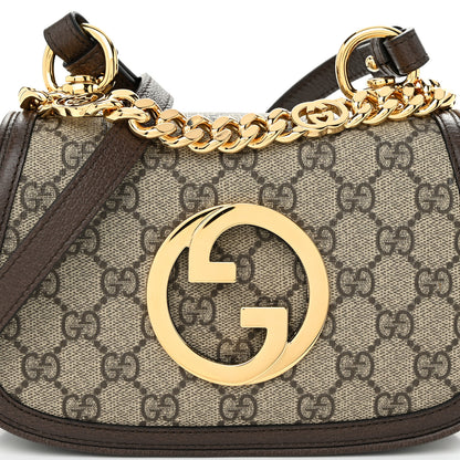 Gucci GG Supreme Monogram Textured Dollar Calfskin Mini Blondie Chain Shoulder Flap Bag Beige Ebony New Acero 8 of 11