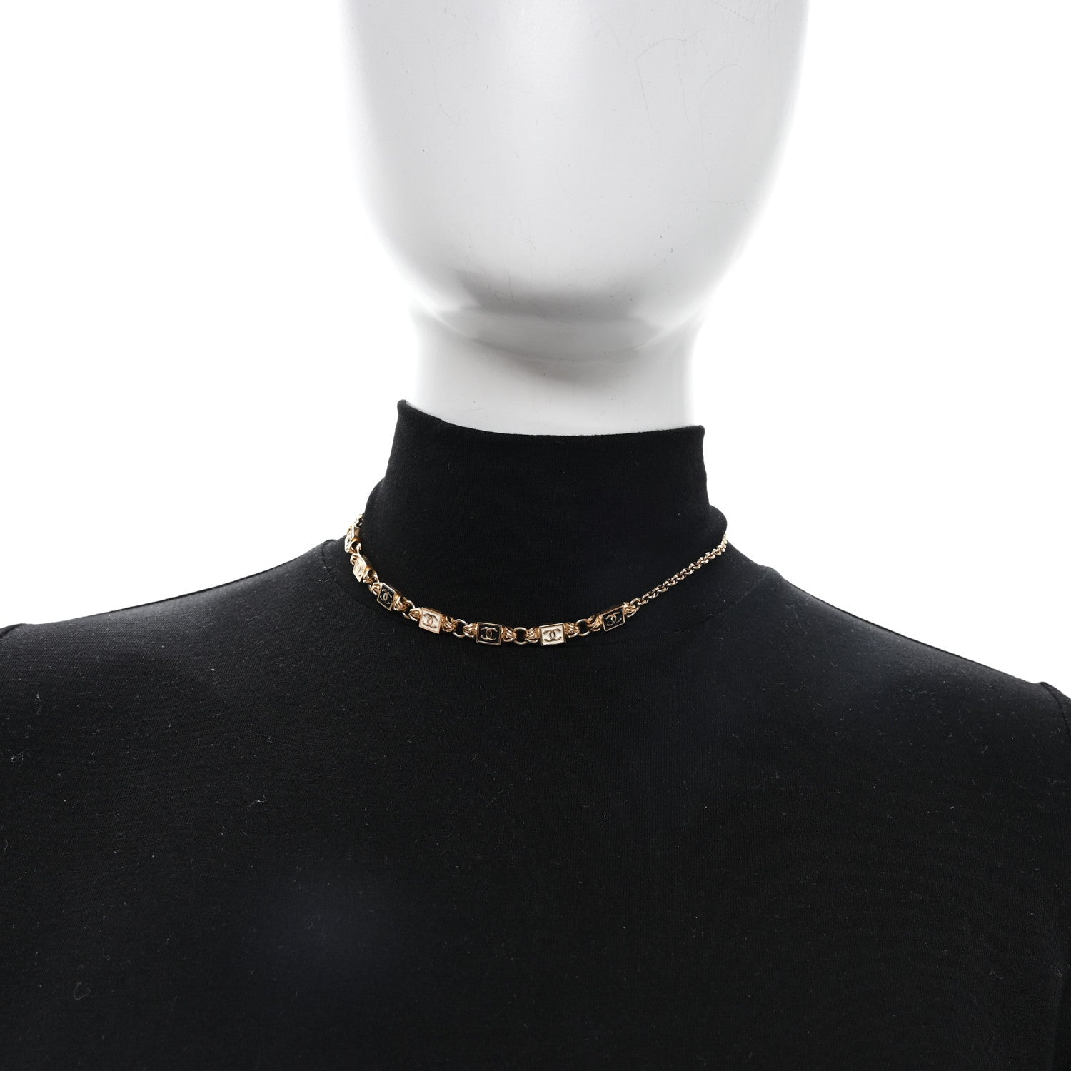 Chanel Metal Enamel CC Squares Choker Gold White Black 2 of 4