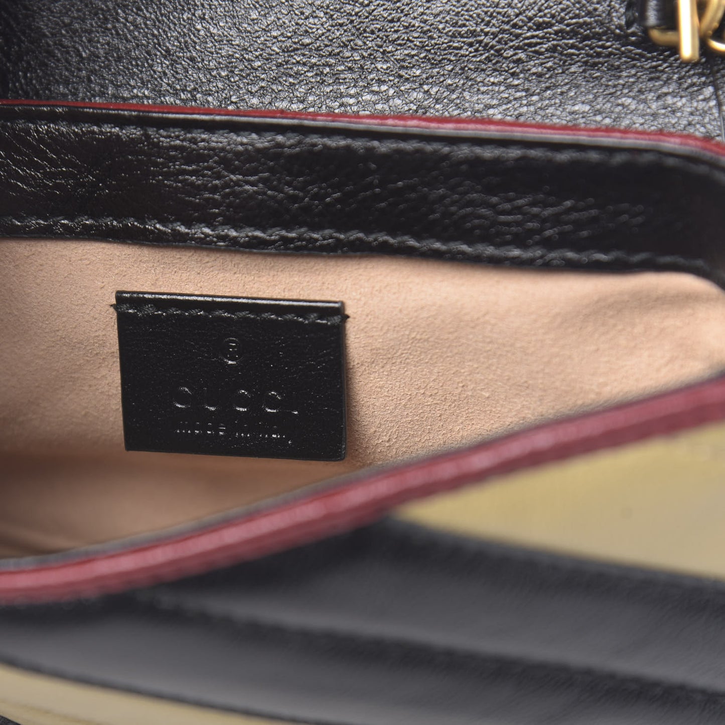Vintage Effect Calfskin Matelasse Diagonal Striped Super Mini Torchon GG Marmont Shoulder Bag Black Beige